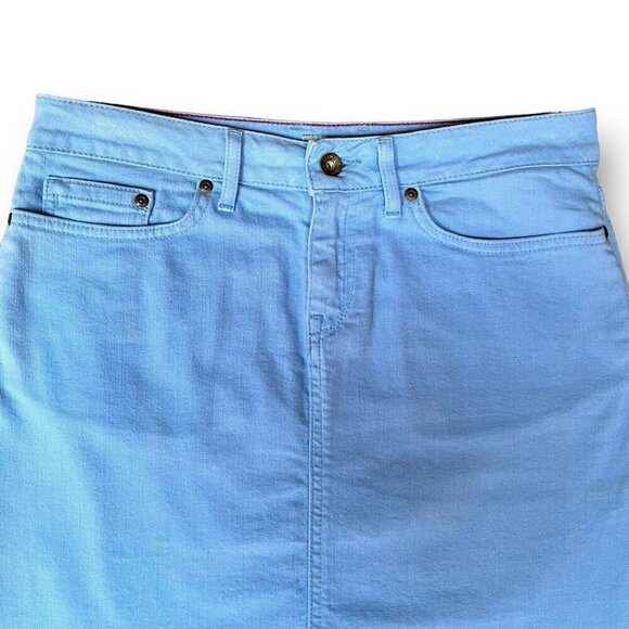 LL Bean Womens Jean Skirt 4P 4 Petite Blue Stretch Denim Preppy Summer Coastal - Picture 2 of 4
